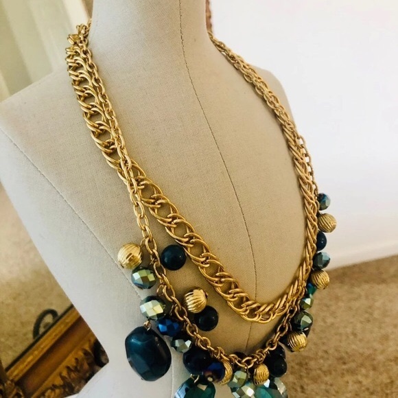 Vintage Blue Crystal Necklace & Gold Wrap Earrings 💙 - Picture 4 of 12